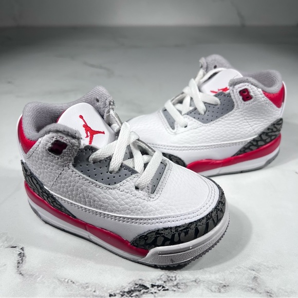 Jordan Retro 3 White Fire Red Cement Grey Leather High Top Toddler Kids Sneakers